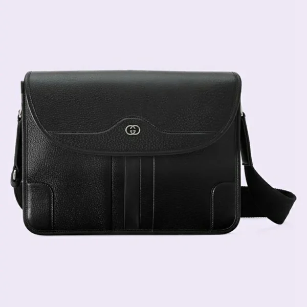 GUCCI Crossbody Messenger Bag med sammenlåsende G - sort læder