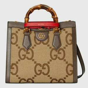 GUCCI Diana Jumbo GG Lille mulepose - Camel And Ibony Canvas