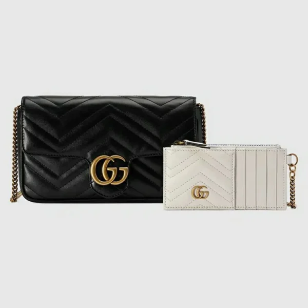 GUCCI GG Marmont Mini Card Case Chain Wallet - Sort Læder