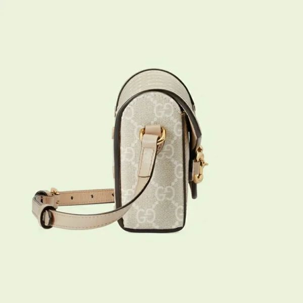 GUCCI Horsebit 1955 Mini Taske - Beige Og Hvid GG Supreme