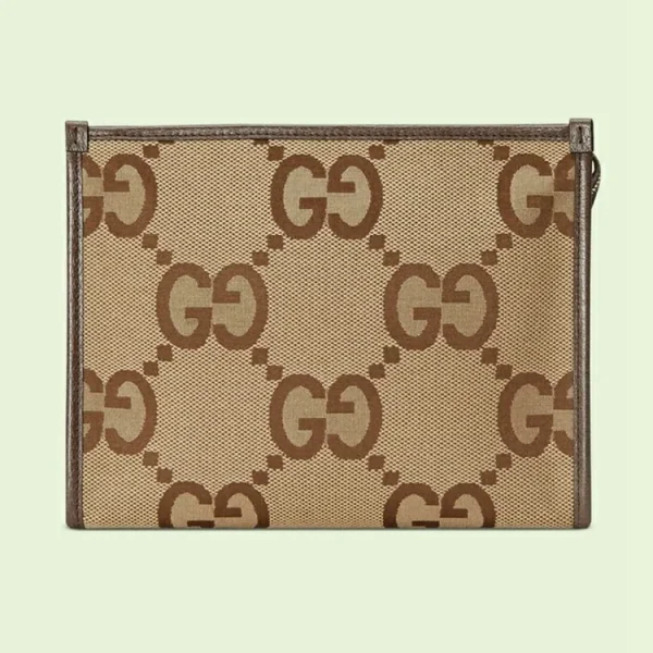 GUCCI Jumbo GG Pouch - Camel And Ebony GG Canvas
