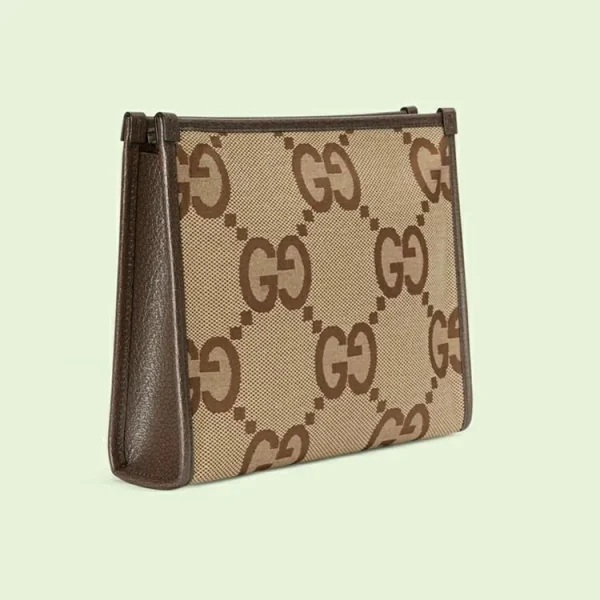 GUCCI Jumbo GG Pouch - Camel And Ebony GG Canvas
