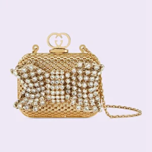 GUCCI Metal Mini håndtaske med krystal sløjfe - guld tonet