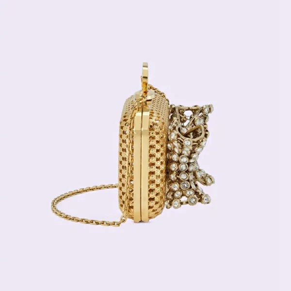 GUCCI Metal Mini håndtaske med krystal sløjfe - guld tonet
