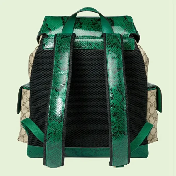 GUCCI Python Trim rygsæk med dobbelt G - beige og smaragdgrøn