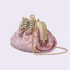 GUCCI blomsterbrokade håndtaske med sløjfe - Pink
