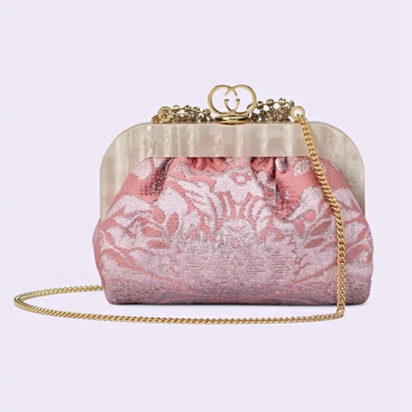GUCCI blomsterbrokade håndtaske med sløjfe - Pink